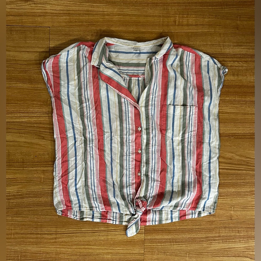 Old Navy Pastel Striped Button Down Shirt | Sleeveless W/ Knot |Size Large| EUC